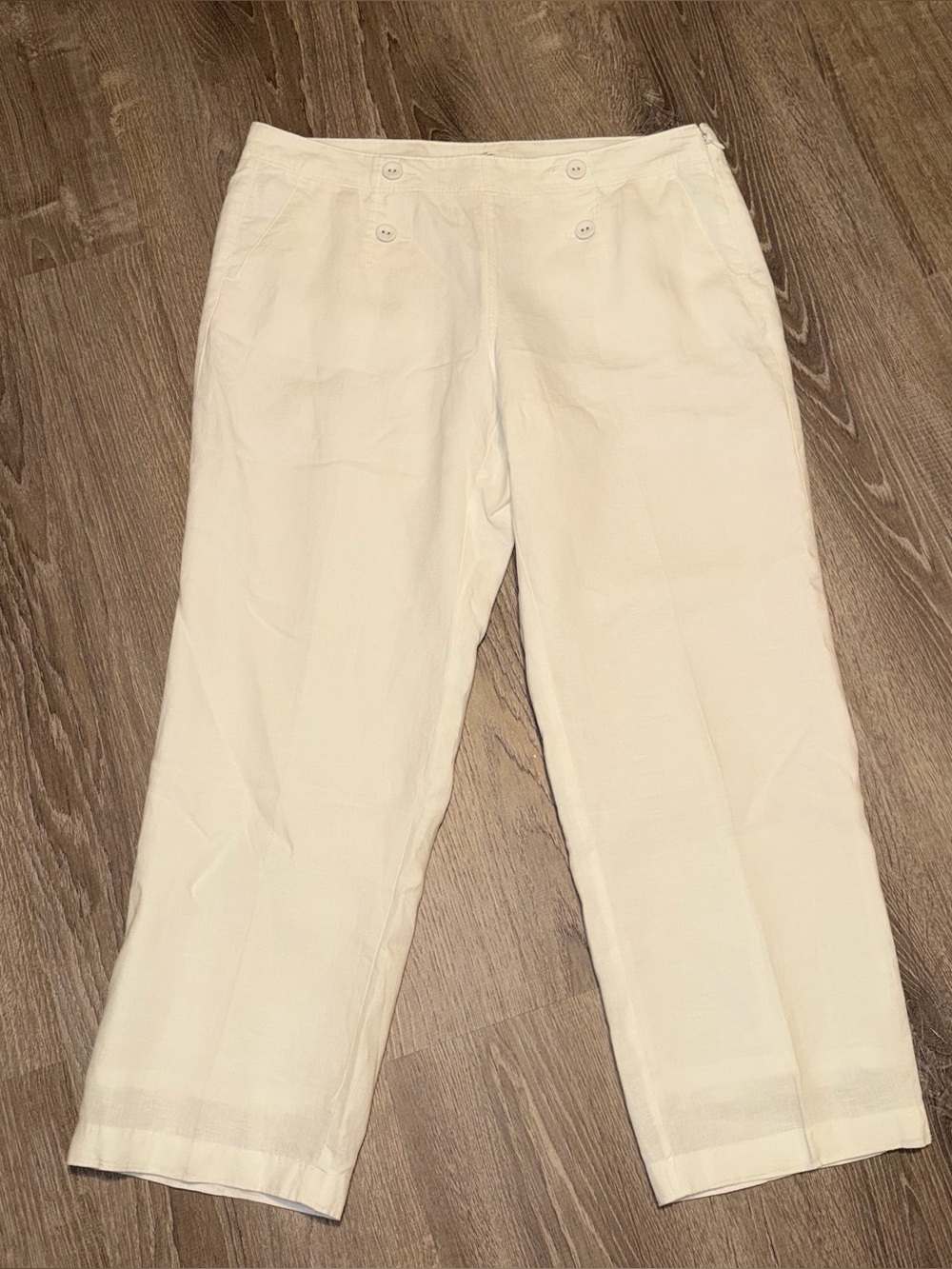 LOFT sailor maritime White Lined cropped linen pants 12P